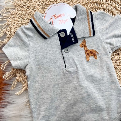 Conj. Body Gola Polo e Bermuda Girafinha - Mescla e Marinho